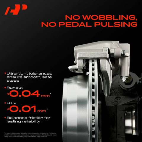 Heavy Duty Rear Drilled And Slotted Brake Rotors Deliver Top Shelf Stopping Power With Straight Up Bolt On Fit For Chevy Tahoe Silverado Suburban Avalanche And Cadillac Escalade, showing close-up details and measurements.
