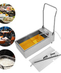 Heavy Duty Commercial Stainless Steel Fryer Oil Filter Machine 370W 110V Mobile Cart System For Restaurants with fryer tank and tools.