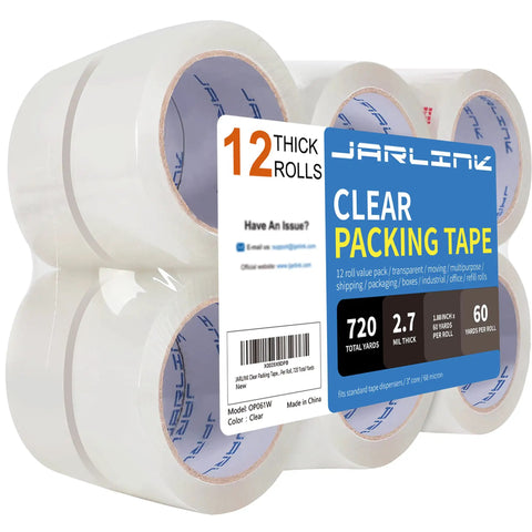 Clear Packing Tape Set Of 12 Heavy Duty Packaging Tape For Shipping Moving Sealing 2.7 Mil Thick 1.88 Inch Wide Each Roll 60 Yards 720 Yards Total With Strong BOPP Acrylic Adhesive