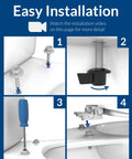 Toilet seat, Bemis 1500EC 390 lift-off wood elongated, cotton white; four-step installation diagram.