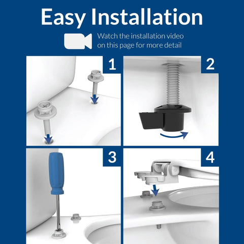 Elongated Molded Wood Toilet Seat Dresden Blue With Quick Release Easy Clean Hinges installation steps illustration