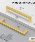 Five Inch Gold Cabinet Pulls 35 Pack Brushed Brass Drawer Handles Modern Square Stainless Steel Hardware dimensions