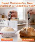 All In One Sourdough Starter Kit With 9 Inch Round And 11 Inch Oval Banneton Proofing Baskets showing temperature probe in dough and bread