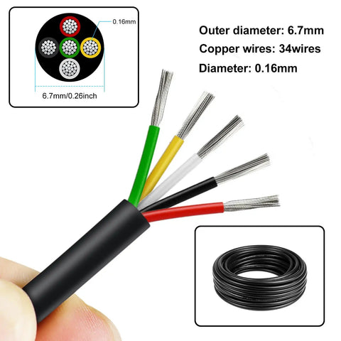 Cross-section and length of 18 Gauge 2 Conductor LED Wire 65.6ft Flexible Red And Black Tinned Copper for DIY Electronics.
