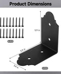 Beefed Up Heavy Duty 4 Pack Metal Angle Brackets 5.9 Inch Long Corner Connectors with screws shown, rustproof finish.