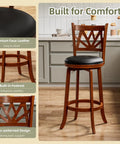 360 Degree Swivel Bar Stools Set Of 2 For Kitchen Island And Bar Farmhouse 30 Inch Height Chairs with carved lotus pattern.