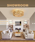 Showroom display of Whisper Quiet Boho Caged Rattan Fandelier Ceiling Fan With Bright Integrated Lighting in living room setting.