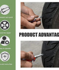 DIY Tire Repair Kit With Rubber Nails And Screw In Plugs For Tubeless Tires, Two Size Set For Cars, Motorcycles, Trucks And Tractors, Includes Screwdriver For Quick Self Service On The Road in use on tire