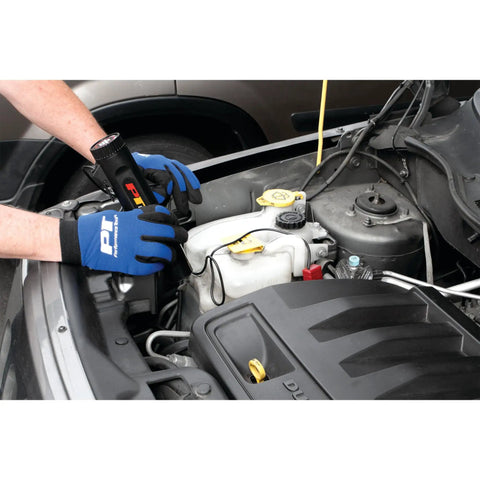 Person using Self Powered Timing Light With Daylight Readable Xenon Bulb, Self Contained Automotive Ignition Timing Tool on car engine