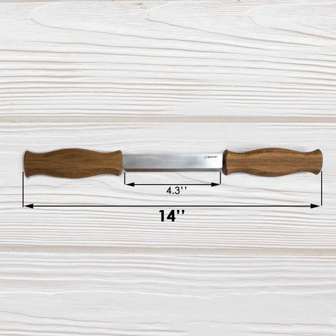 Straight Draw Knife For Wood Carving Featuring Hella Comfy Solid Oak Handles Coated In Natural Linseed Oil, 14'' length.