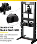 Beefy 6 Ton Hydraulic Press H-Frame Shop Press With Adjustable Height Work Table And 2 Press Plates Heavy Duty Floor Mount