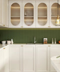 White kitchen with green backsplash featuring 10 Pack Champagne Bronze Cabinet Knobs One And Three Sixteenths Inch Round Zinc Alloy Dresser Drawer Knobs