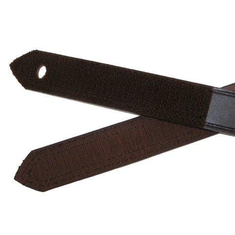 Close-up of Big And Tall Leather Work Belt With No Scratch Design And Hook And Loop Closure, 1 3 Eighths Inch Wide, showing closure detail.