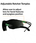 Top Tier Sport Safety Glasses Featuring Ir Five Gray Optics And Recessed Temple Ribs For Knockout Comfort And Seamless Ppe Compatibility On Heavy Duty Work Sites, showing adjustable ratchet temples.
