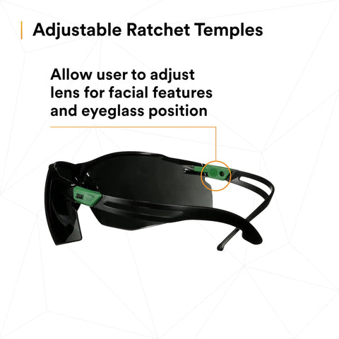 Top Tier Sport Safety Glasses Featuring Ir Five Gray Optics And Recessed Temple Ribs For Knockout Comfort And Seamless Ppe Compatibility On Heavy Duty Work Sites, showing adjustable ratchet temples.