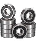 Front view: set of 604-2RS deep groove ball bearings, 4x12x4 mm, double rubber-sealed chrome steel, 10 pcs