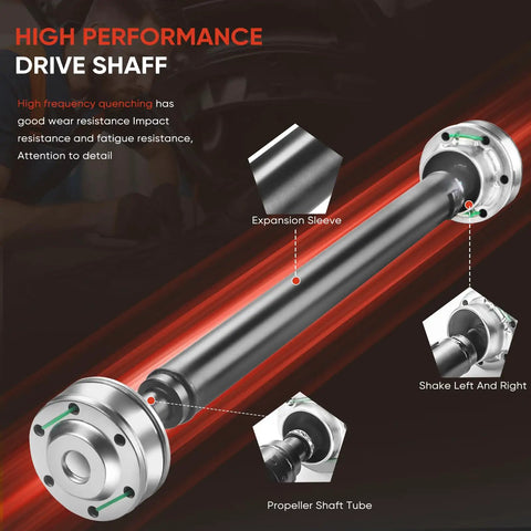 Heavy Duty Front Driveshaft Assembly For Ford F150 Expedition Lincoln Navigator Compatible With BL3Z4A376B close-up showing expansion sleeve and propeller shaft details.