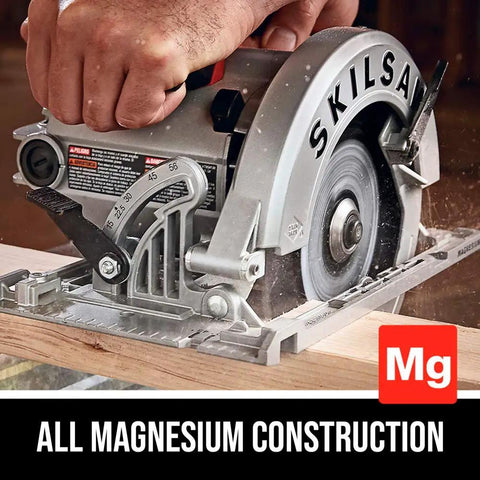 Tough As Nails 15 Amp Seven Quarter Inch Sidewinder Circular Saw With Left Blade Design And Solid Magnesium Body for precise cuts on wood.