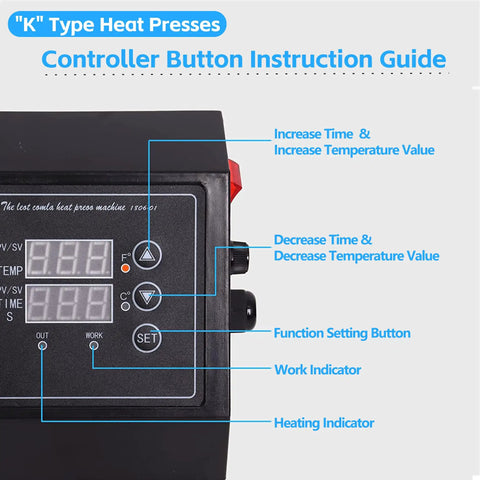 K Type Heat Press Control Box Replacement For 15x15 Inch Heat Press With Dual Temperature And Time Display 1400W Power