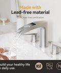 Person using Brushed Nickel Waterfall Bathroom Faucet For Your Vanity Sink Widespread 3 Hole 8 Inch Design Solid 304 Stainless Steel Construction Includes Pop Up Drain And Water Supply Lines