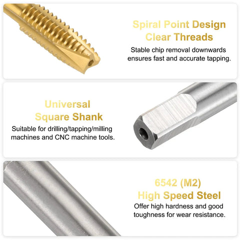 Spiral Point Tap 5 By 16 By 18 UNC B2 Accuracy Titanium Coated Pro Grade 6542 High Speed Steel Screw Tap features and design