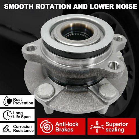 Close-up of Pair 513298 Front Wheel Bearing Hub Assembly for Multiple 5 Lug Vehicles with ABS, showing anti-lock brakes features