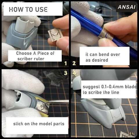 Using the Hella Durable 36 Piece Stainless Steel Hobby Detailing Set for precise model detailing with scribe ruler