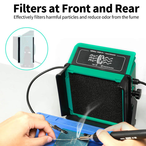 Solder Fume Extractor With Tiltable Stand And Flexible Helping Hands, 8 Extra Filters, dual-filtering for clean air in workshop
