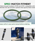 4 Piece O Ring Seal Kit for Trim Tab Actuators A1120 A1121 shown with green FKM seals and fitment guide