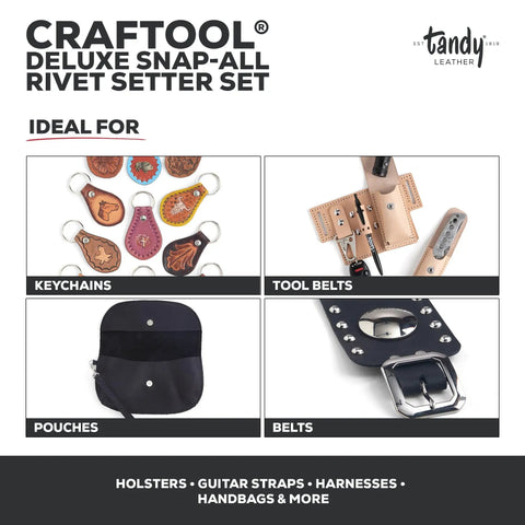 Premium Six Piece Leather Snaps And Rivet Setter Kit With Sturdy Base Plate For Belts Bags Straps And Weekend Crafting Projects That Are Totally Legit And Easy