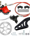 Upgraded Mini Bike Hydraulic Brake Kit With Rear Caliper Mounting Bracket Adapter For Coleman CT100U Mini Bike Featuring 180mm Disc Rotor Master Cylinder Pad Assembly And All Hardware components arranged