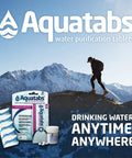 49mg Water Purification Tablets 30 Pack Portable Purifier For Camping On The Go Hiking And Survival Kits with mountain backdrop