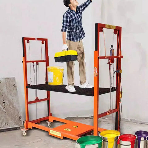 Electric Heavy Duty Lift Cart With Non Skid Deck For Indoor And Outdoor Aerial Work Automatic Cargo Elevator Platform with worker.