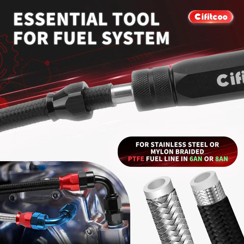 Dual Size PTFE Hose Tool For Reaming And Separating PTFE Ends Fuel Line Bore Corrector For 6AN And 8AN Lines shown in use