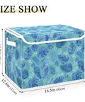 Sturdy Collapsible Storage Bin With Flip Top Lid And Easy Grip Handles For Bedroom Organization 300d Oxford Fabric Foldable Closet Box With Secure Velcro Closure, 16.5 x 12.6 x 11.8 inches, leaf pattern.