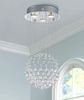 Dope Modern Crystal Raindrop Chandelier Ceiling Light Flush Mount With Round Glass Drops, Dimmable LED Fixture for elegant interiors.