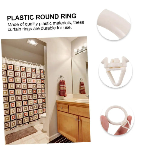 48 Pack Plastic Curtain Rings With Clips Smooth Glide Hanging Rings for Drapes Curtains Screens and Shower Curtains in bathroom