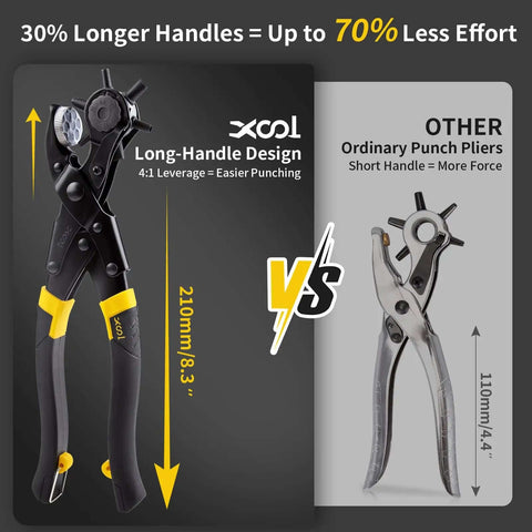 Long Handle Revolving Leather Hole Punch Kit compared with ordinary punch pliers
