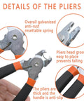 Straight Hog Ring Pliers Kit With 600 Galvanized Rings showing close-up of anti-rust spring and plier head groove