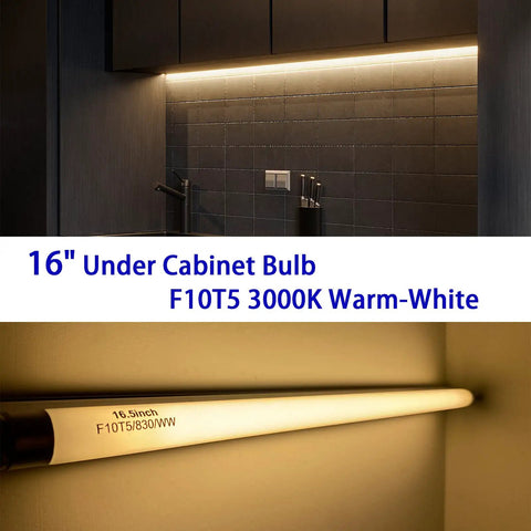 16 Inch Fluorescent T5 Replacement Bulbs 10W 3000K Warm White G5 Bipin Base 6 Pack over kitchen counter