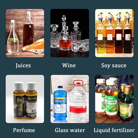 Heavy Duty Stainless Steel Semi Automatic Bottle Filler With Easy Digital Controls And No Sweat Anti Drip Nozzle For Beverages Spirits Oil Plug And Play Commercial Rig, showcasing various liquid bottles.