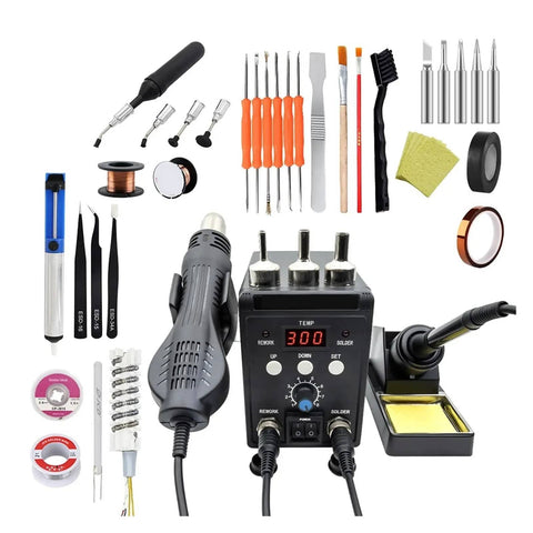 2 In 1 Digital Soldering Station With Hot Air Gun For SMD BGA Rework Desoldering And Welding Repair Tools Pro Grade 760W Kit6 shown with accessories