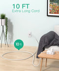 10ft cord connected to Beefy 12-Device Power Strip With 10Ft Cord Flat Plug Wall Mount 8 AC Outlets And 4 USB Ports (1 USB-C)