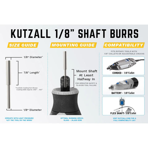 Extreme Cylinder Wood Carving Burr One Eighth Inch Shaft Beefy Coarse For Dremel Foredom DeWalt Milwaukee Rotary Tools Tungsten Carbide Abrasive Bit One Quarter Inch Diameter By One Half Inch Length Rapid Material Removal With Smooth Finish size guide