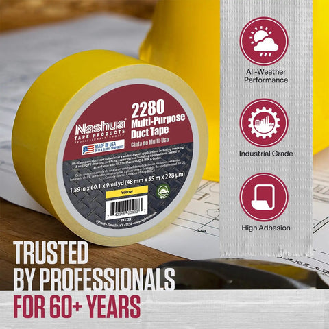 Brown Duct Tape Workhorse All Purpose Water Resistant Roll 1.89 Inch Wide By 60 Yard For Quick Fixes Sealing Patching And Color Coding With Strong Natural Rubber Adhesive Easy Tear, yellow roll