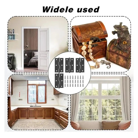 Rotating Concealed Door Hinges Set 20 Pieces Black Stainless Steel Folding Butt Cabinet Hardware With Screws displayed with interior applications.