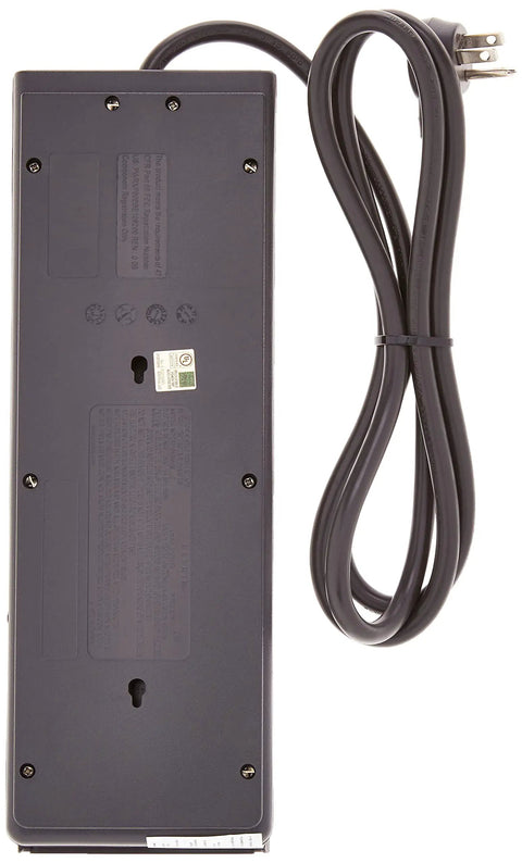Back view of 8 Outlet Surge Protector Power Strip With Flat Plug And 6ft Cord Clutter-Free 3550 Joules Pack Of 3