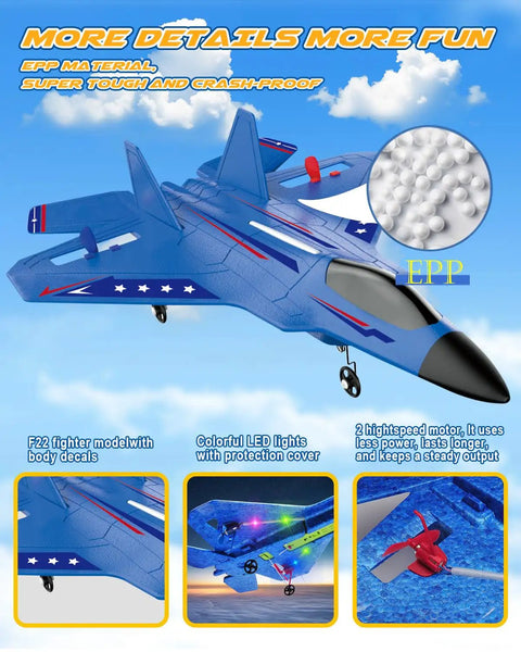 F22 RC Airplane Beginner Friendly Easy To Fly 2.4GHz Remote Control Fighter Jet with durable EPP foam material.