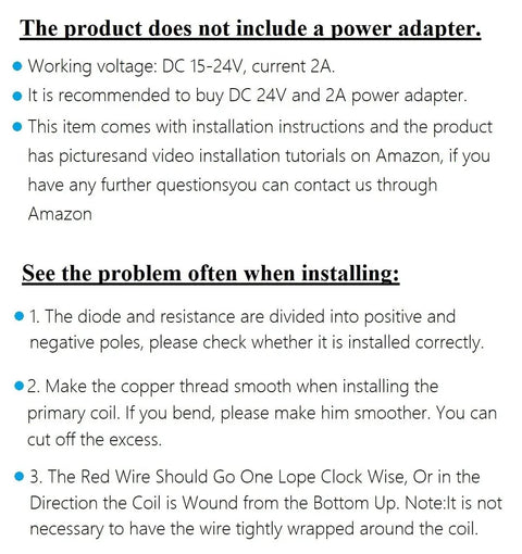 Mini DIY Tesla Coil Kit For Adults That Sings And Transmits Power Wirelessly Lights Fluorescent Lamps And Delivers Epic Arcs While You Practice Soldering Includes 15 To 24 Volt DC Power 2 Amp And 3.5 Millimeter Audio Input. instruction sheet with 15-24V DC power notes