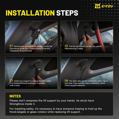 Installation steps for Two Pack Front Hood Lift Supports For Dodge Ram 1500 2500 3500 4500 5500 Gas Spring Shocks Struts Replacement And Upgrade